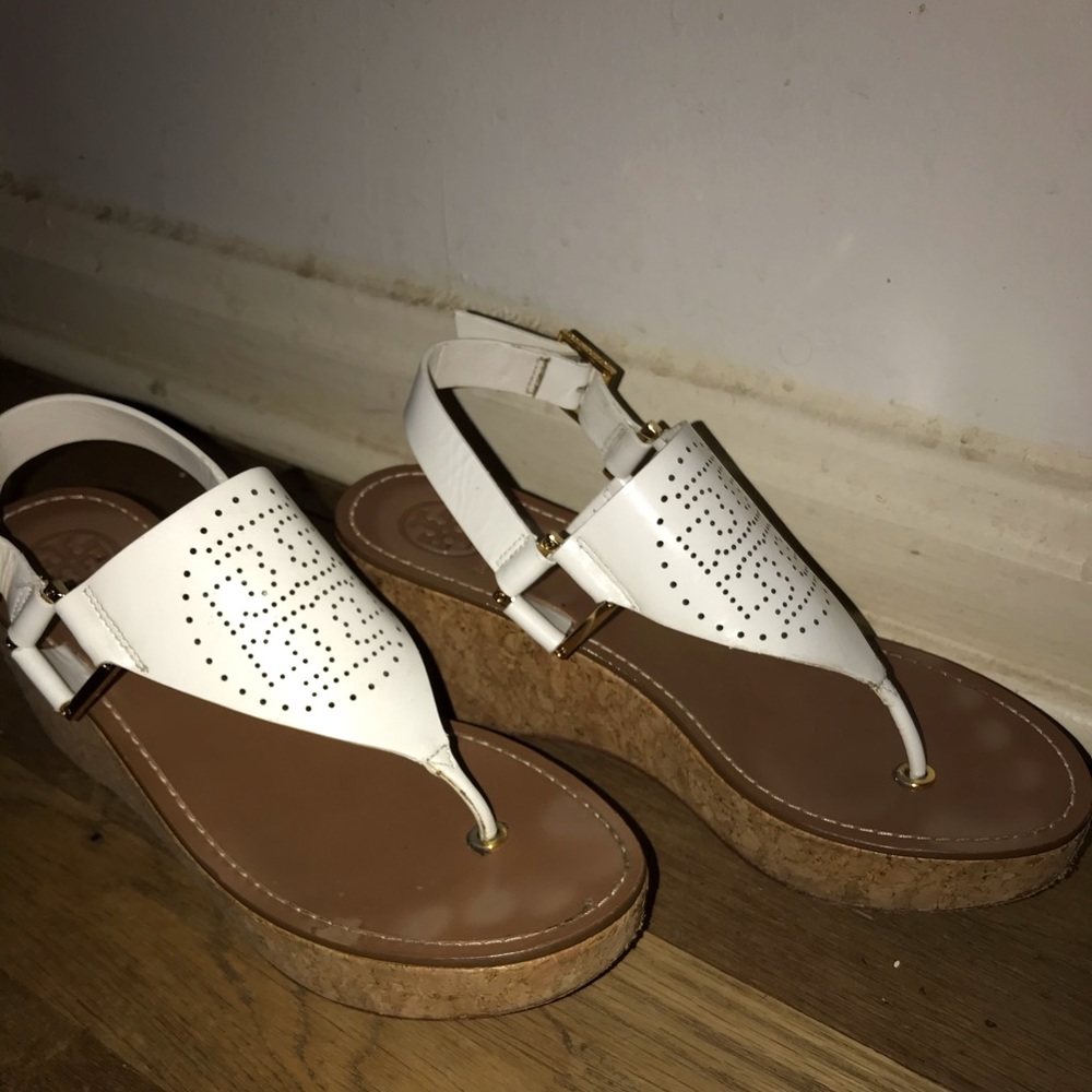 White Tory Burch wedge sandals! Super cute!
